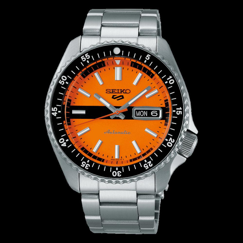  Shop Authentic Seiko 5 Sports Double Hurricane Retro Orange Dial Silver Steel Strap Watch For Men - SRPK11K1 - Luxxuri
