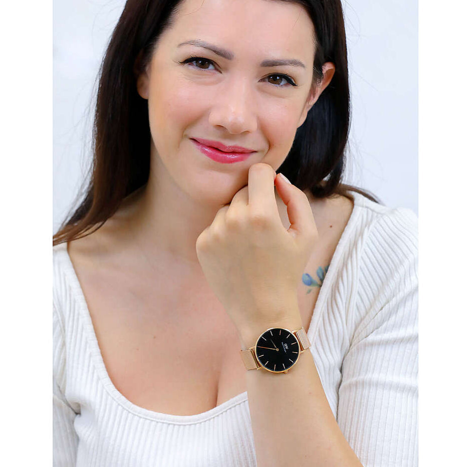  Shop Authentic Daniel Wellington Petite Melrose Black Dial Rose Gold Mesh Strap Watch For Women - DW00100303 - Luxxuri