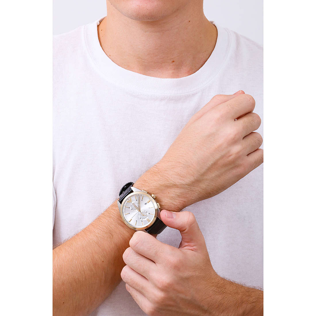  Shop Authentic Emporio Armani Claudio Chronograph Silver Dial Black Leather Strap Watch For Men - AR11498 - Luxxuri