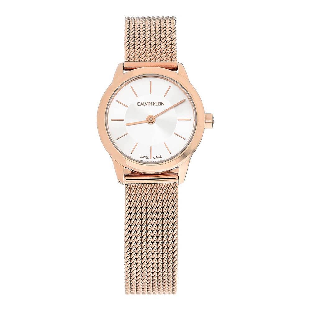  Shop Authentic Calvin Klein Minimal White Dial Rose Gold Mesh Bracelet Watch for Women - K3M23626 - Luxxuri