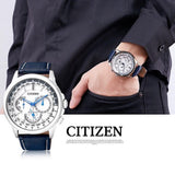  Shop Authentic Citizen Eco Drive Calendrier White Dial Blue Leather Strap Watch For Men - BU2020-11A - Luxxuri