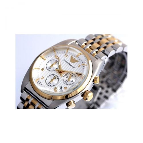  Shop Authentic Emporio Armani Classic Chronograph White Dial Two Tone Steel Strap Watch For Men - AR0396 - Luxxuri