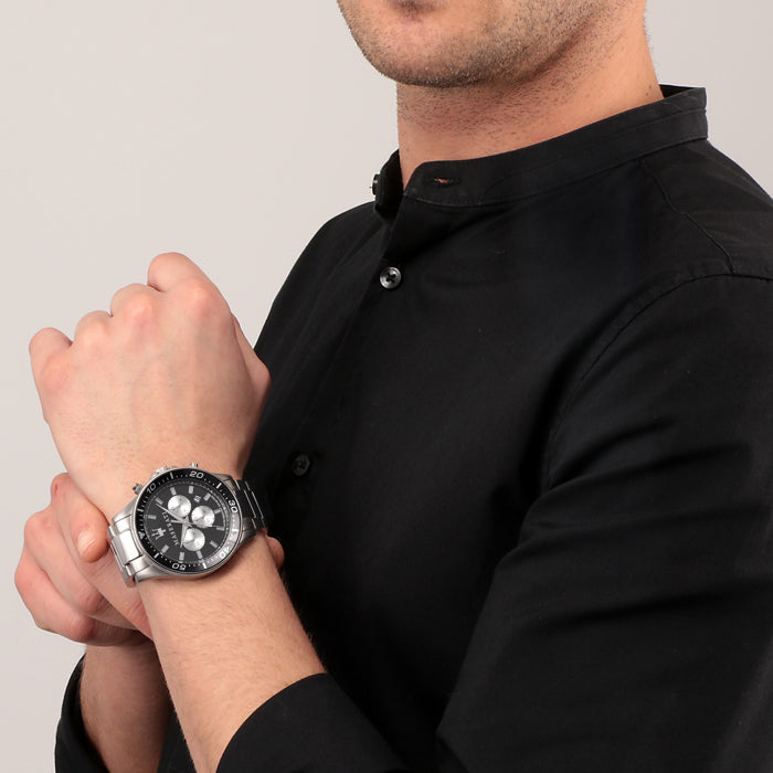 Maserati SFIDA Chronograph Black Dial Silver Steel Strap Watch For Men - R8873640004
