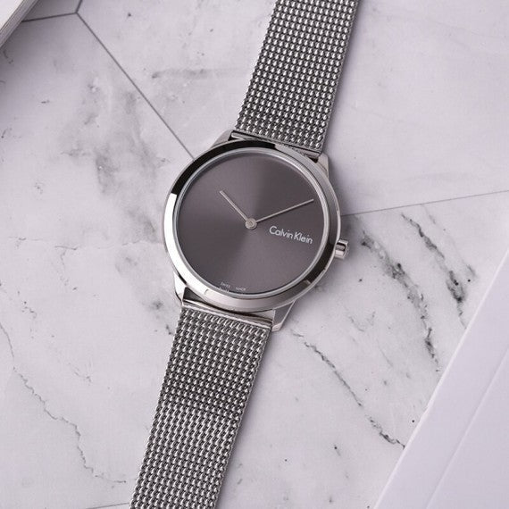  Shop Authentic Calvin Klein Minimal Grey Dial Silver Mesh Bracelet Watch for Women - K3M221Y3 - Luxxuri