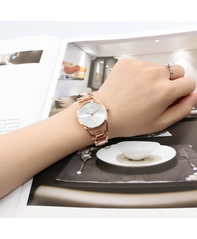  Shop Authentic Calvin Klein Dainty Diamonds Silver Dial Rose Gold Steel Strap Watch for Women - K7L2364T - Luxxuri