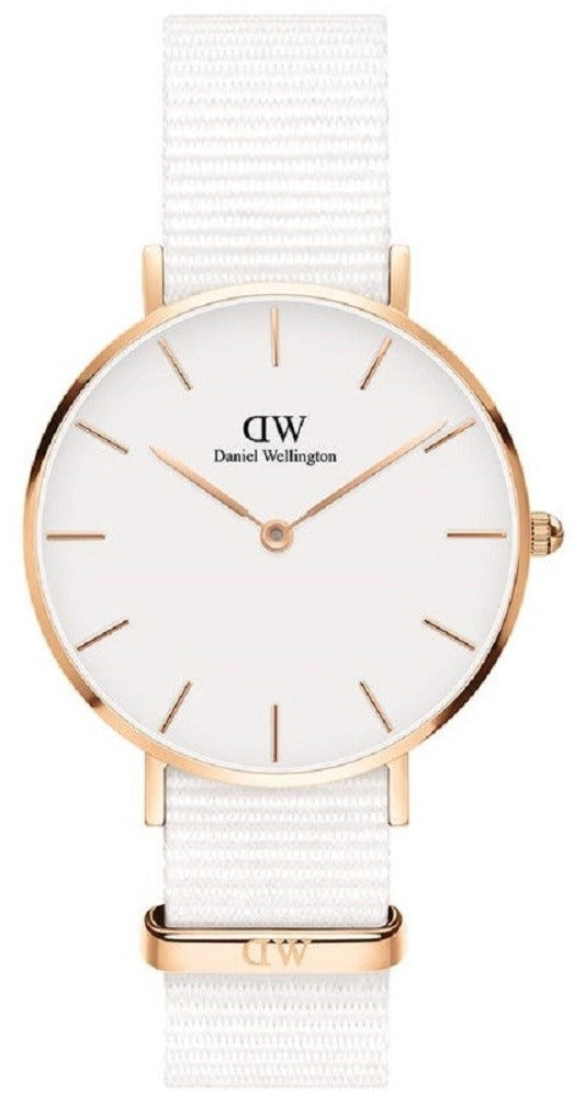  Shop Authentic Daniel Wellington Classic Petit Dover White Dial White Nylon Strap Watch For Women - DW001000311 - Luxxuri