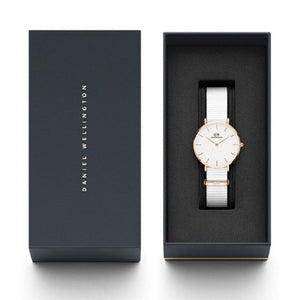  Shop Authentic Daniel Wellington Classic Petit Dover White Dial White Nylon Strap Watch For Women - DW001000311 - Luxxuri