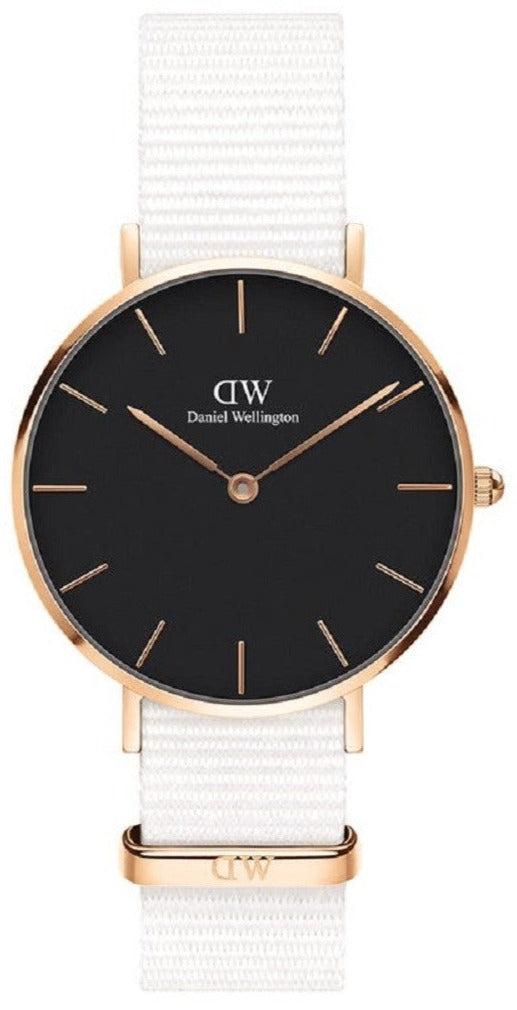  Shop Authentic Daniel Wellington Classic Petit Dover Black Dial White NATO Strap Watch For Women - DW001000312 - Luxxuri