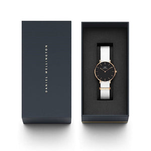  Shop Authentic Daniel Wellington Classic Petit Dover Black Dial White NATO Strap Watch For Women - DW001000312 - Luxxuri