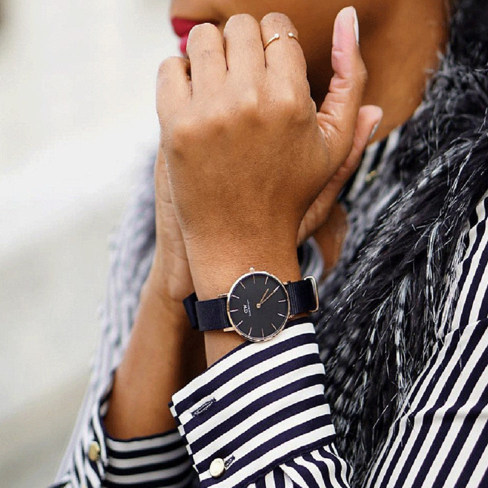  Shop Authentic Daniel Wellington Petite Cornwall Black Dial Black Nylon Strap Watch for Women - DW00100247 - Luxxuri