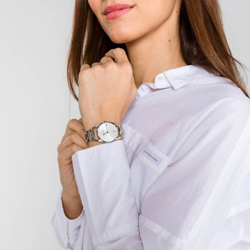  Shop Authentic Calvin Klein Dainty Silver Dial Silver Steel Strap Watch for Women - K7L23146 - Luxxuri