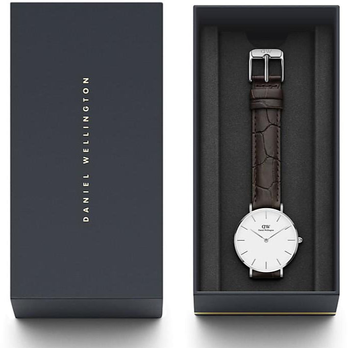  Shop Authentic Daniel Wellington Classic Petite York White Dial Black Leather Strap Watch For Women - DW00100188 - Luxxuri