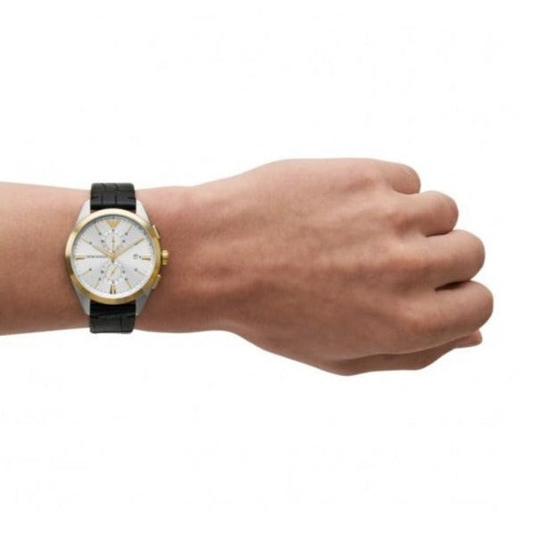  Shop Authentic Emporio Armani Claudio Chronograph Silver Dial Black Leather Strap Watch For Men - AR11498 - Luxxuri