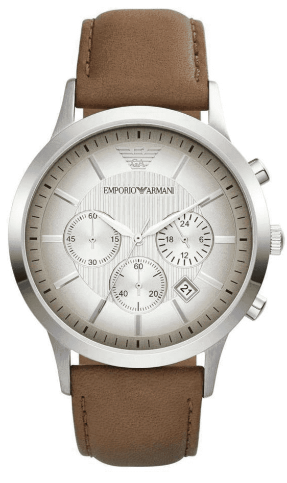  Shop Authentic Emporio Armani Classic Chronograph Silver Dial Brown Leather Strap Watch For Men - AR2471 - Luxxuri