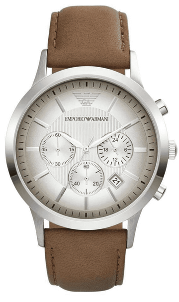  Shop Authentic Emporio Armani Classic Chronograph Silver Dial Brown Leather Strap Watch For Men - AR2471 - Luxxuri