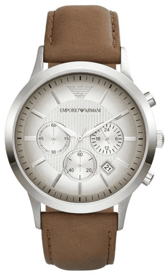  Shop Authentic Emporio Armani Classic Chronograph Silver Dial Brown Leather Strap Watch For Men - AR2471 - Luxxuri