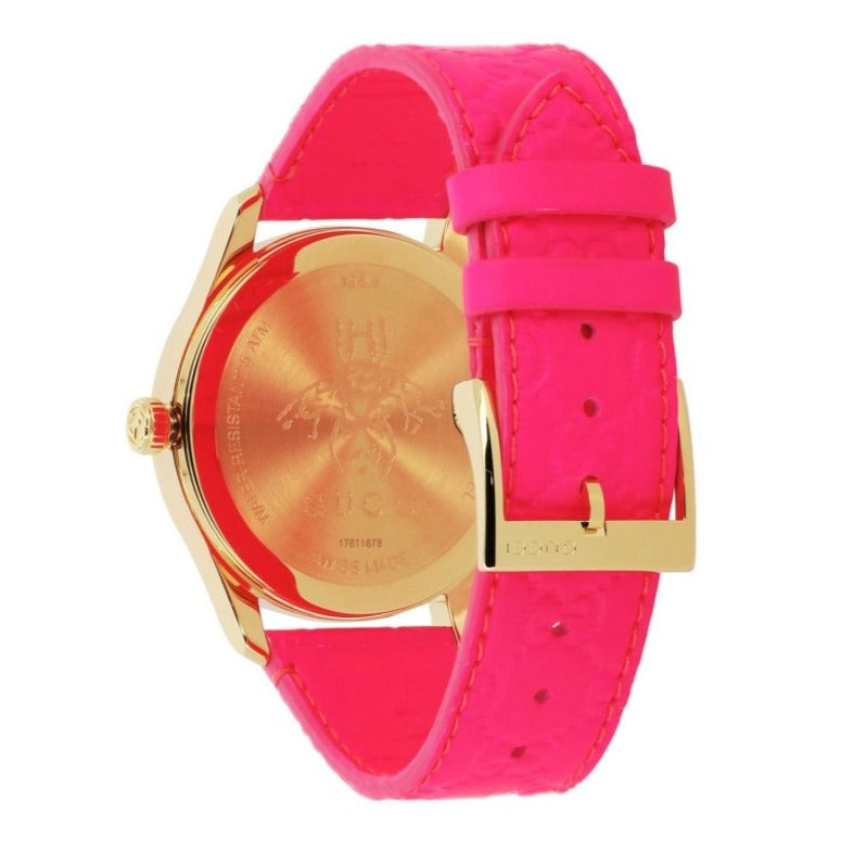  Shop Authentic Gucci G Timeless Quartz Pink Dial Pink Leather Strap Watch For Women - YA1264115 - Luxxuri