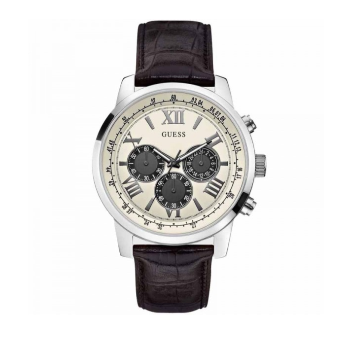  Shop Authentic Guess Chronograph Quartz White Dial Brown Leather Strap Watch For Men - W0380G1 - Luxxuri