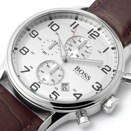  Shop Authentic Hugo Boss Aeroliner Chronoraph White Dial Brown Leather Strap Watch For Men - HB1512447 - Luxxuri