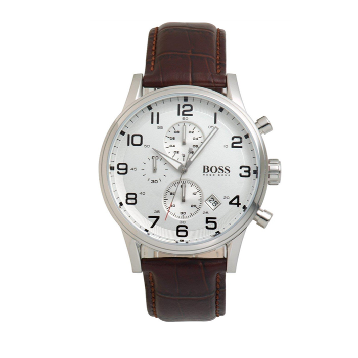  Shop Authentic Hugo Boss Aeroliner Chronoraph White Dial Brown Leather Strap Watch For Men - HB1512447 - Luxxuri
