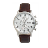  Shop Authentic Hugo Boss Aeroliner Chronoraph White Dial Brown Leather Strap Watch For Men - HB1512447 - Luxxuri