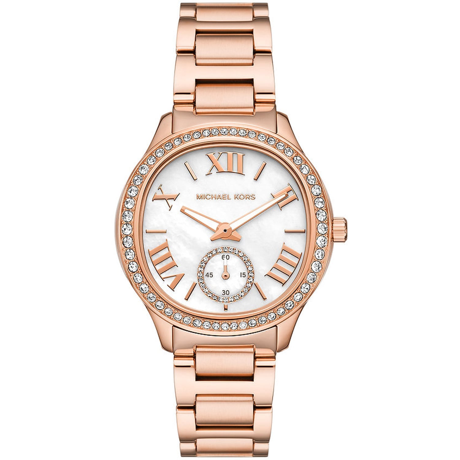  Shop Authentic Michael Kors Sage Three-Hand Mother of Pearl White Dial Rose Gold Steel Strap Watch for Women - MK4806 - Luxxuri