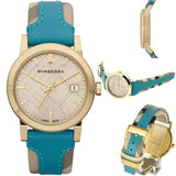  Shop Authentic Burberry Heritage Gold Dial Blue Leather Strap Watch for Women - BU9112 - Luxxuri