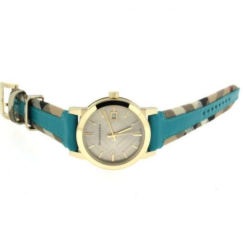  Shop Authentic Burberry Heritage Gold Dial Blue Leather Strap Watch for Women - BU9112 - Luxxuri