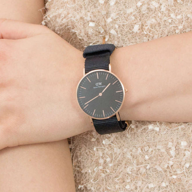  Shop Authentic Daniel Wellington Classic Cornwall Black Dial Black NATO Strap Watch For Women - DW00100150 - Luxxuri