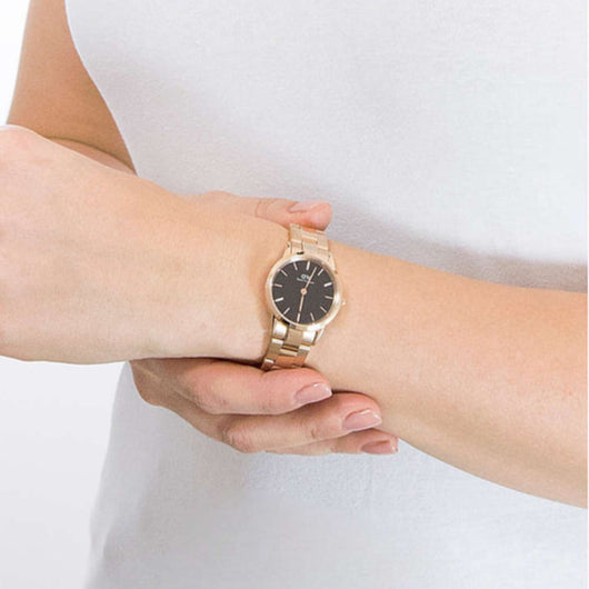  Shop Authentic Daniel Wellington Iconic Link Black Dial Rose Gold Steel Strap Watch for Women - DW00100210 - Luxxuri