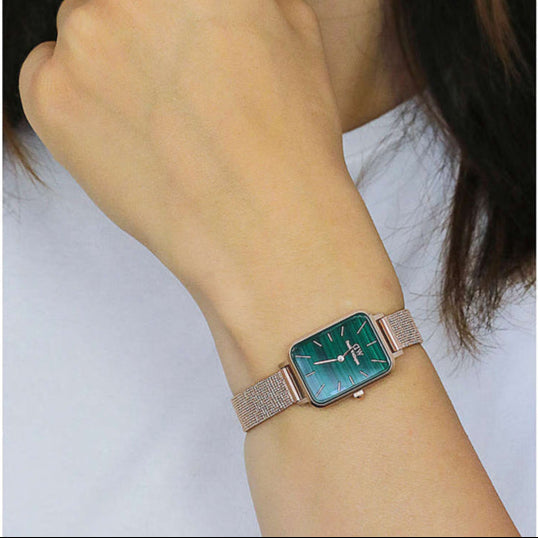  Shop Authentic Daniel Wellington Quadro Melrose Green Dial Rose Gold Mesh Strap Watch For Women - DW00100437 - Luxxuri