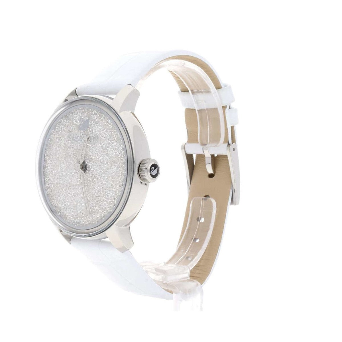 Swarovski Crystalline Hours Silver Dial White Leather Strap Watch for Women - 5295383