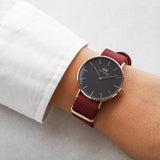 Shop Authentic Daniel Wellington Classic Roselyn Black Dial Maroon Nylon Strap Watch For Women - DW00100273 - Luxxuri