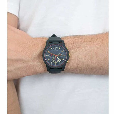  Shop Authentic Armani Exchange Outerbanks Chronograph Blue Dial Blue Silicone Strap Watch For Men - AX1335 - Luxxuri