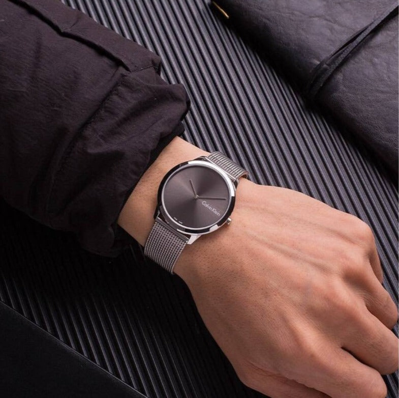  Shop Authentic Calvin Klein Minimal Grey Dial Silver Mesh Bracelet Watch for Men - K3M211Y3 - Luxxuri