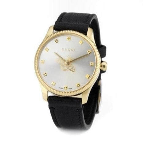  Shop Authentic Gucci G Timeless Quartz Silver Dial Black Leather Strap Watch For Women - YA1265023 - Luxxuri
