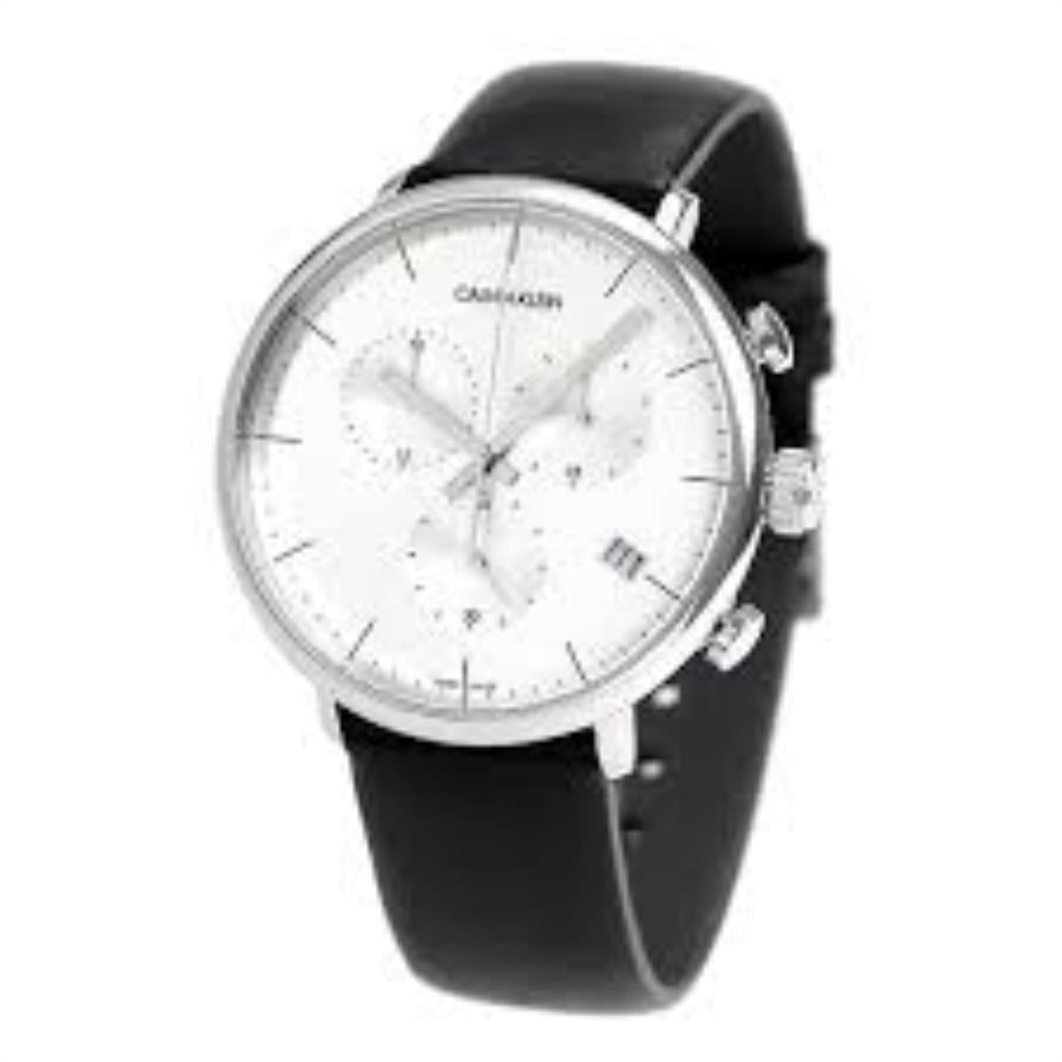  Shop Authentic Calvin Klein High Noon Chronograph White Dial Black Leather Strap Watch for Men - K8M271C6 - Luxxuri