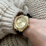  Shop Authentic Guess Cosmo Diamonds Gold Dial Black Rubber Strap Watch for Women - GW0034L1 - Luxxuri