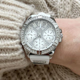  Shop Authentic Guess Frontier Diamonds Silver Dial White Rubber Strap Watch For Women - W1160L4 - Luxxuri