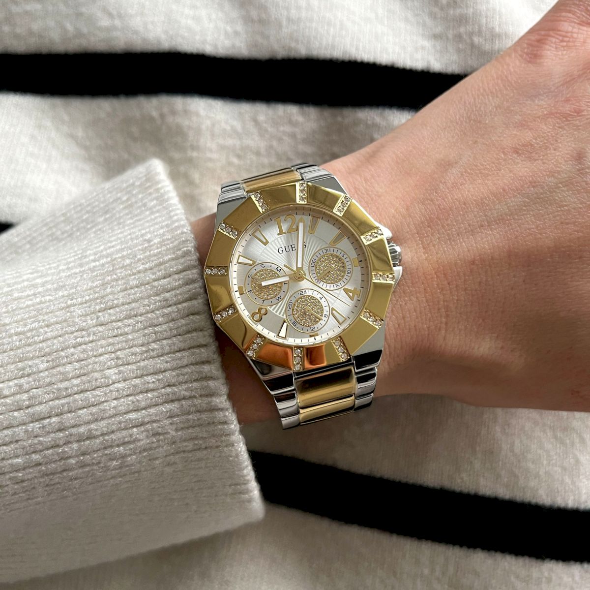  Shop Authentic Guess Sunray Multifunction Silver Dial Two Tone Steel Strap Watch for Women - GW0616L2 - Luxxuri