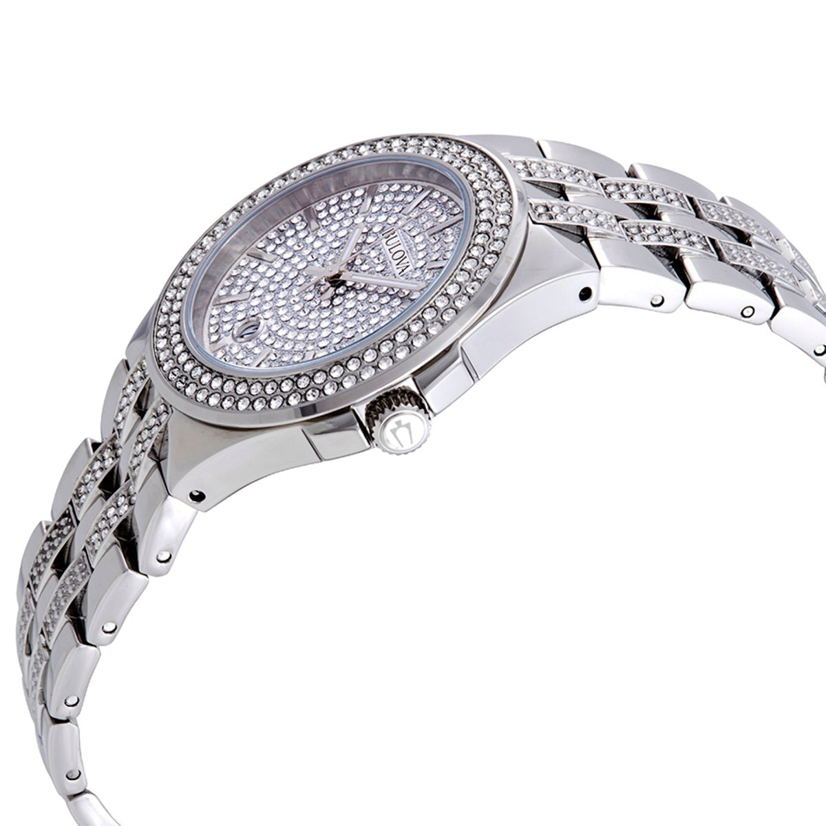  Shop Authentic Bulova Crystal Pave Silver Dial Silver Steel Strap Watch for Men - 96B235 - Luxxuri