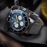  Shop Authentic Breitling Superocean Heritage B01 Chronograph 44 Blue Dial Silver Mesh Bracelet Watch for Men - AB0162161C1A1 - Luxxuri