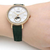  Shop Authentic Fossil Jacqueline Multifunction Moonphase Mother of Pearl White Dial Green Leather Strap Watch for Women - ES5244 - Luxxuri