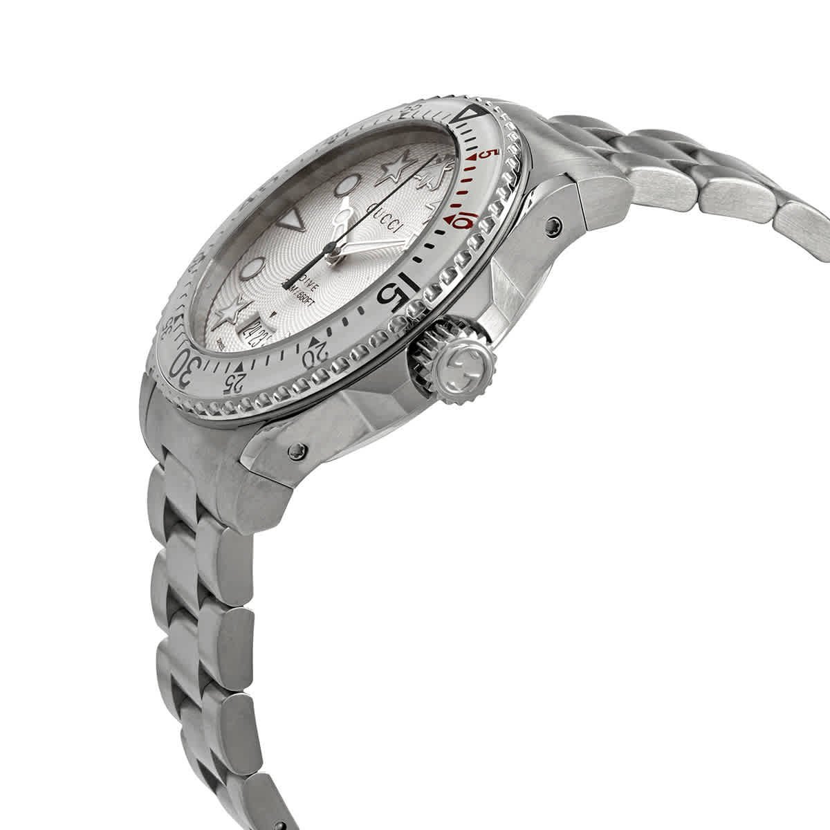  Shop Authentic Gucci Dive Quartz White Dial Silver Steel Strap Watch For Men - YA136336 - Luxxuri