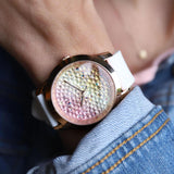  Shop Authentic Guess Crush Crystals Gold Dial White Rubber Strap Watch for Women - W1223L3 - Luxxuri
