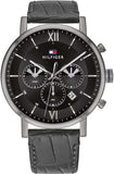  Shop Authentic Tommy Hilfiger Evan Black Dial Black Leather Strap Watch for Men - 1710395 - Luxxuri