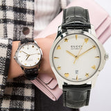  Shop Authentic Gucci G Timeless Automatic Silver Dial Black Leather Strap Unisex Watch - YA126468 - Luxxuri
