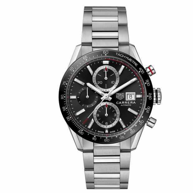 Tag Heuer Carrera Automatic Chronograph Black Dial Silver Steel Strap Watch for Men - CBM2110.BA0651