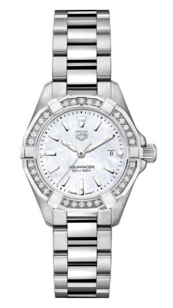  Shop Authentic Tag Heuer Aquaracer Diamonds Mother of Pearl White Dial Silver Steel Strap Watch for Women - WBD1413.BA0741 - Luxxuri