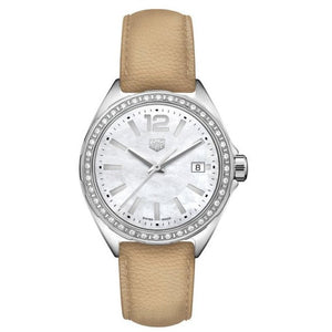  Shop Authentic Tag Heuer Formula 1 Quartz Diamonds Mother of Pearl Dial Beige Leather Strap Watch for Women - WBJ131A.FC8254 - Luxxuri